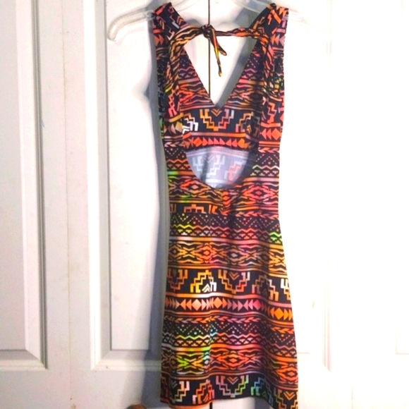 Warrior Within Designs Women's Tribal Print Mini Dress Cutout Back w/tie Size XS - Picture 4 of 5